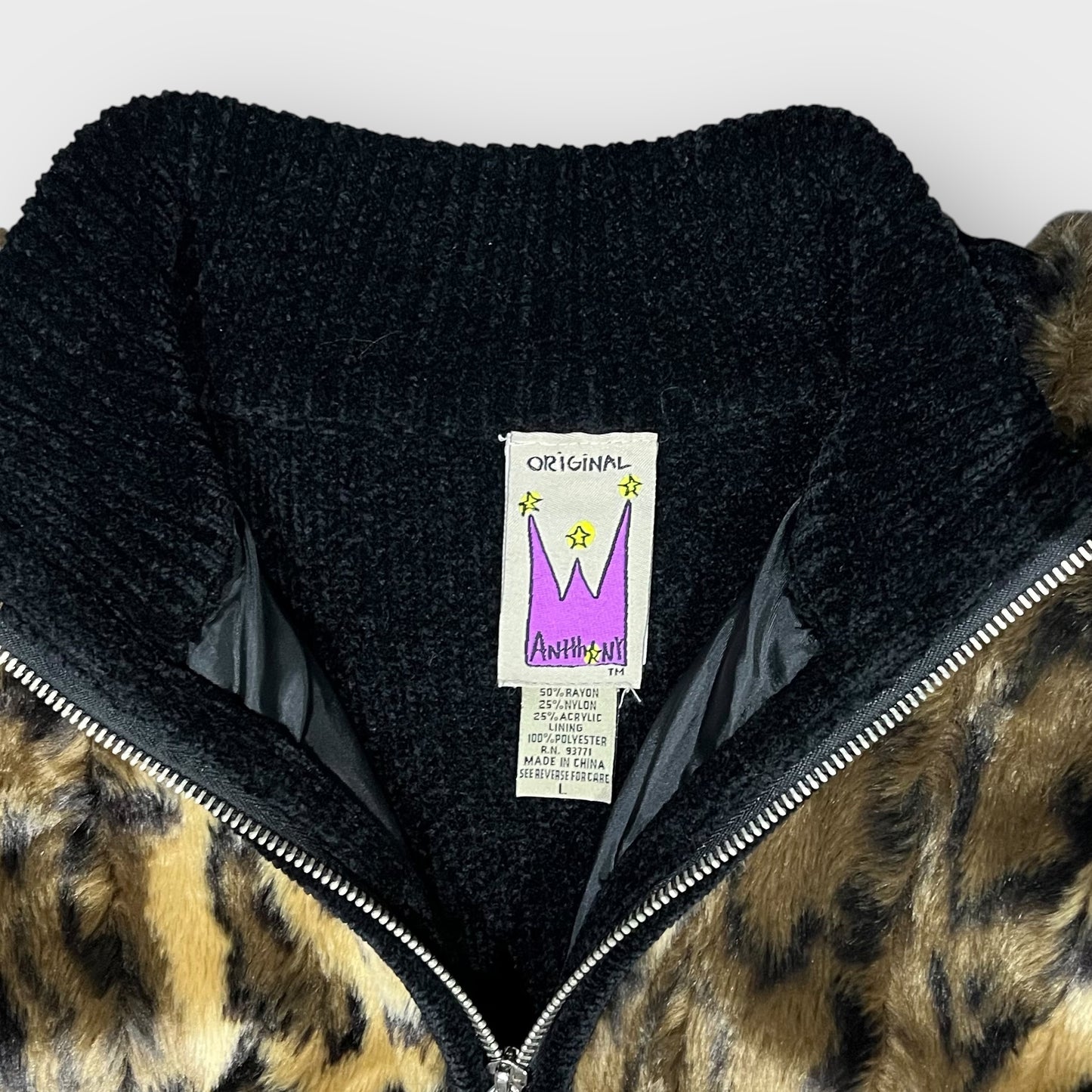 90’s-00’s leopard pattered fur zip up knit