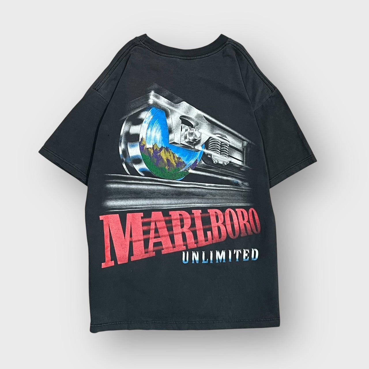 Marlboro マルボロ train s/s fade t-shirt l Vintage Marloboro Unlimited Cigarette Black Train T Shirt