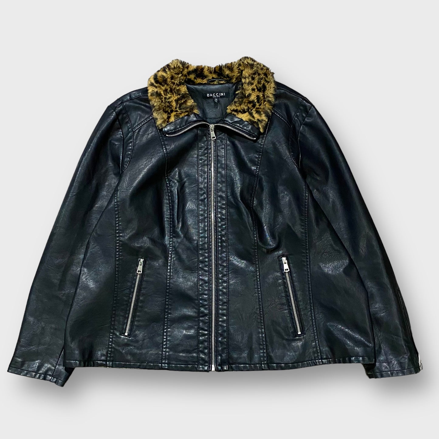 Leopard fur leather jacket