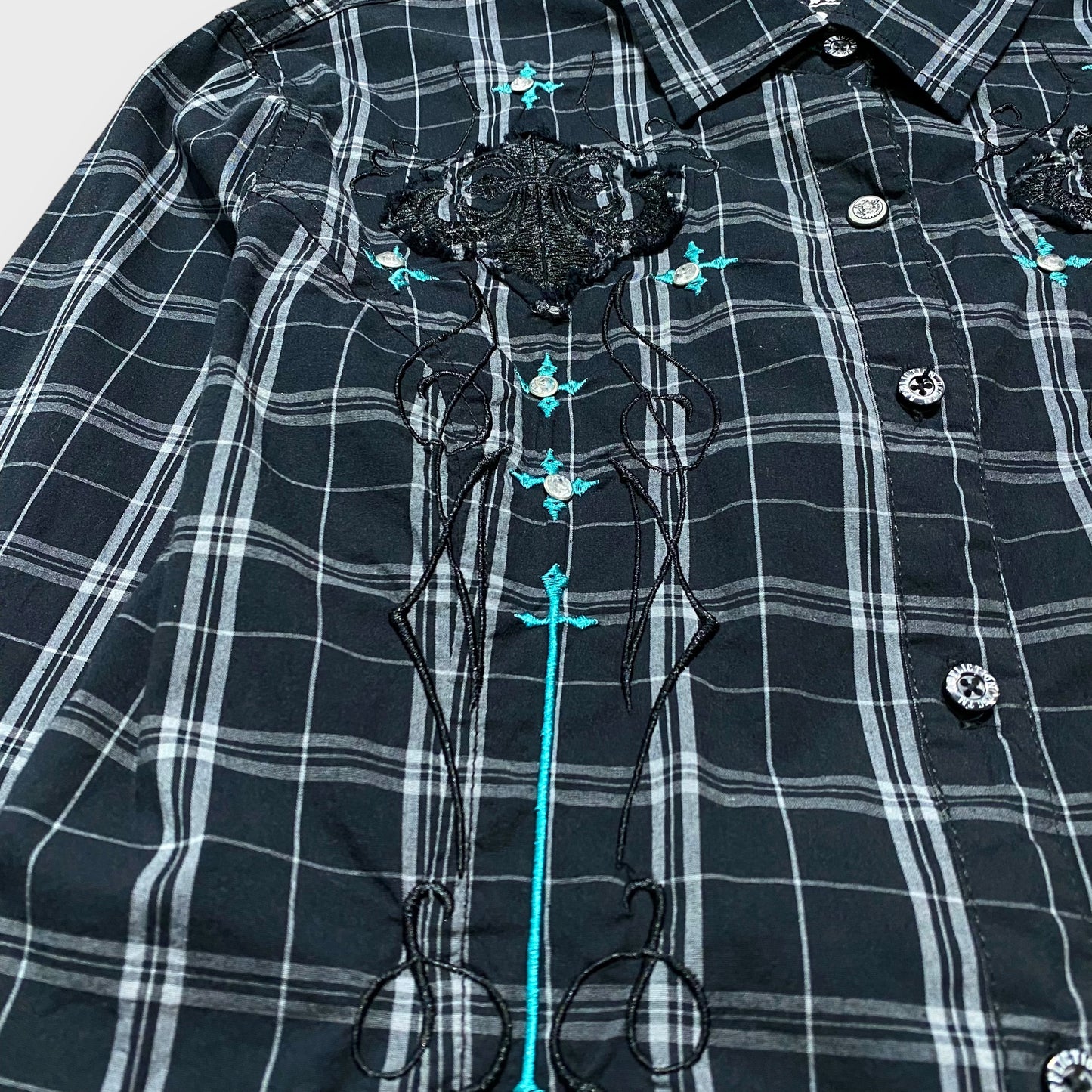 "AFFLICTION" Cross design plaid shirt