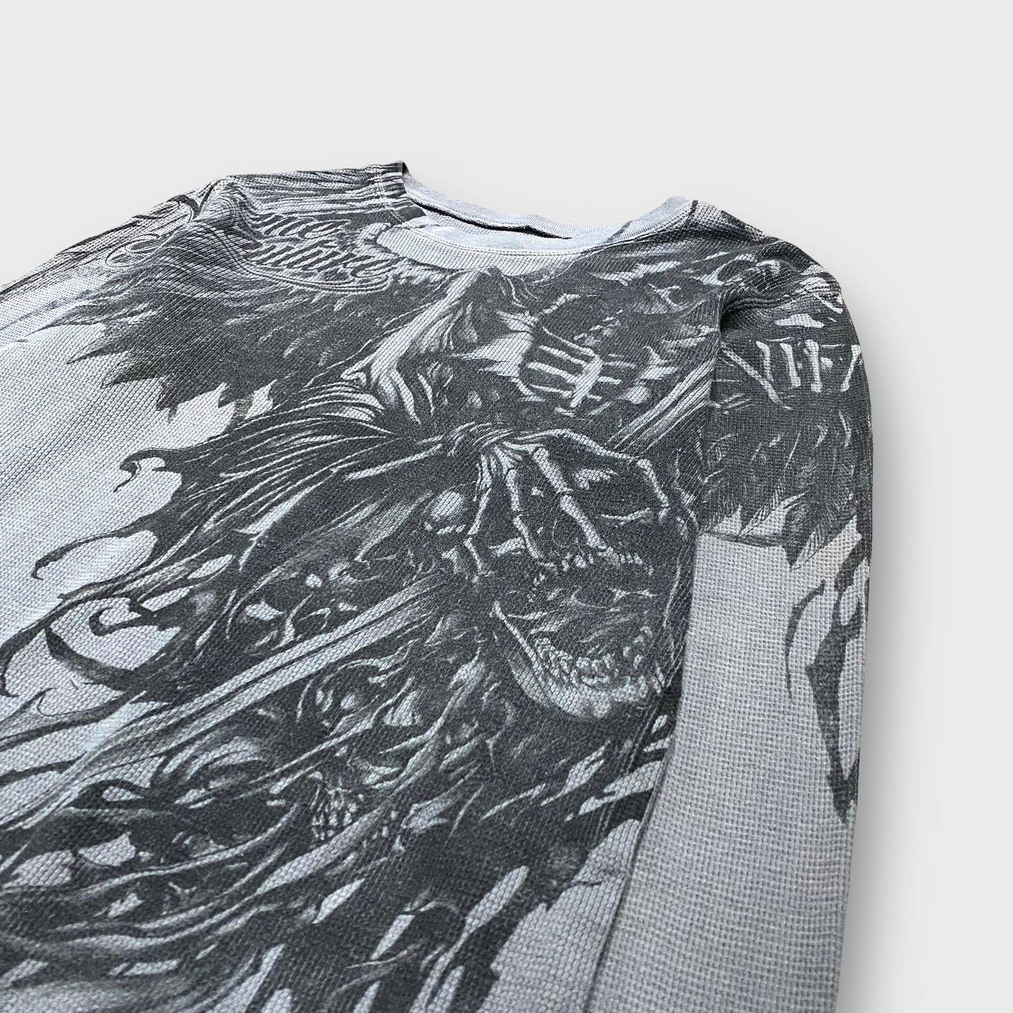 Grim reaper design thermal knit sweater