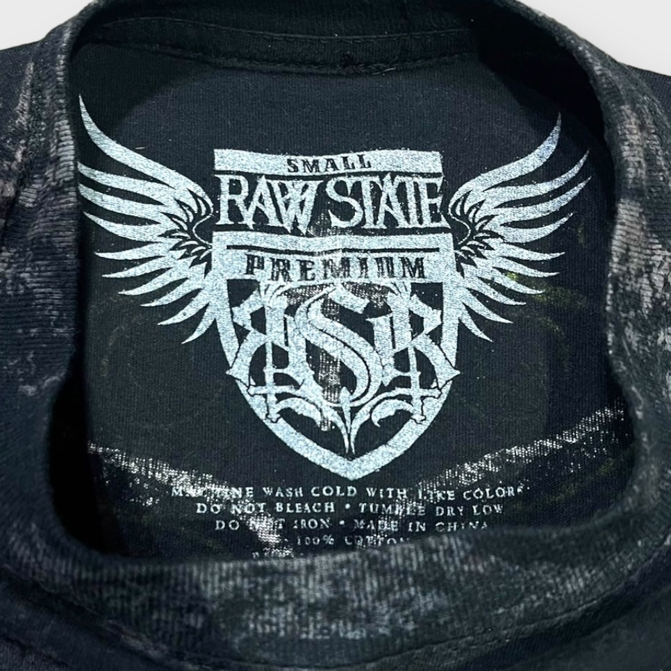 "RAW STATE" Cross × wing design t-shirt