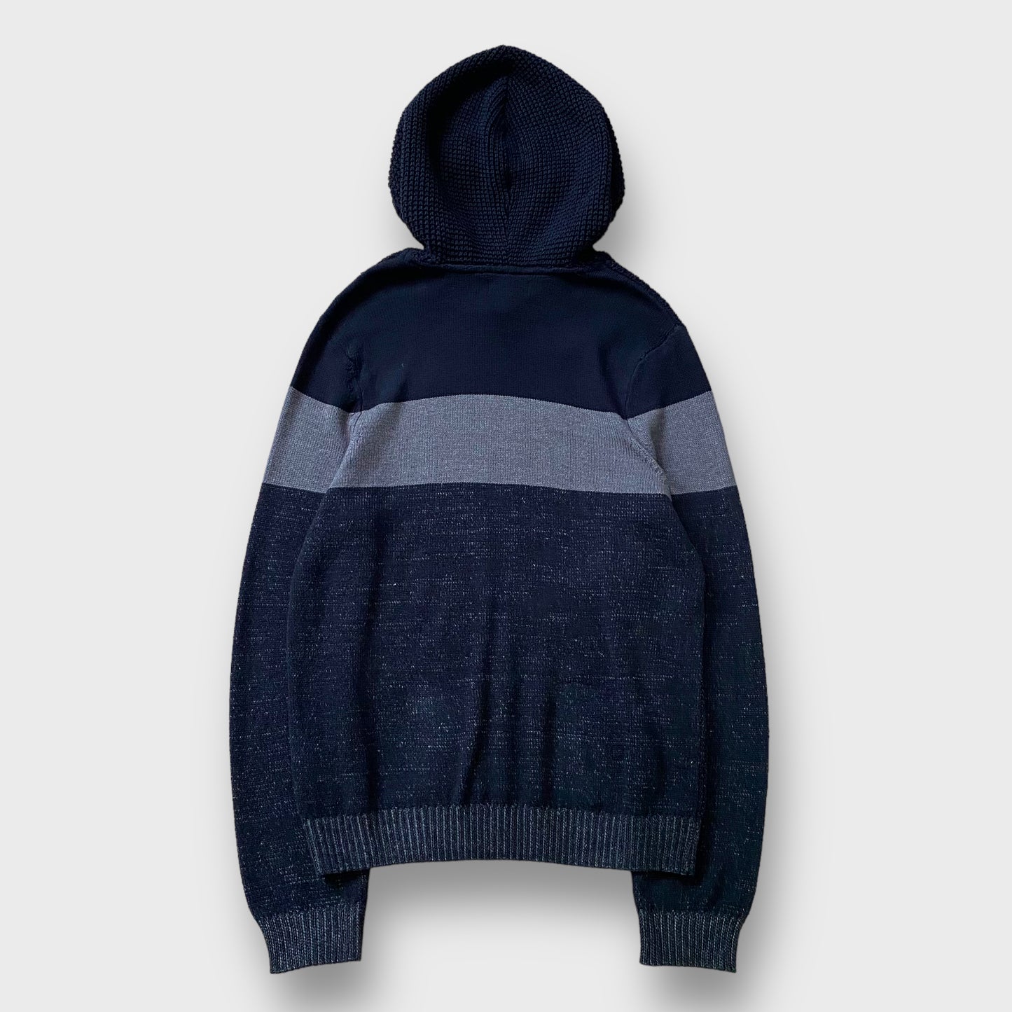 Border pattern thermal knit hoodie