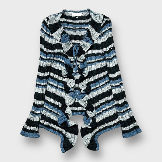 "Lulu-B" Border pattern frill knit cardigan