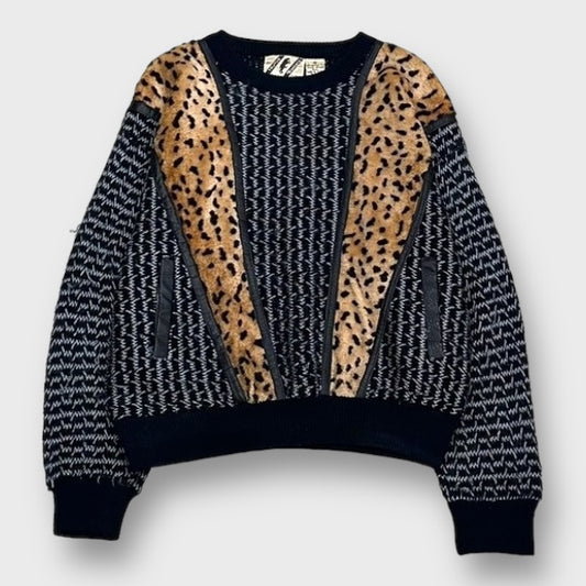 90’s "TRUTUS Biancara" Switching leopard design knit