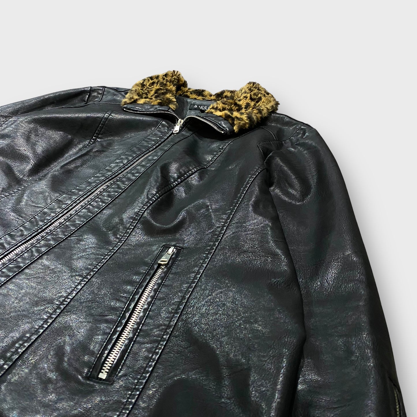 Leopard fur leather jacket