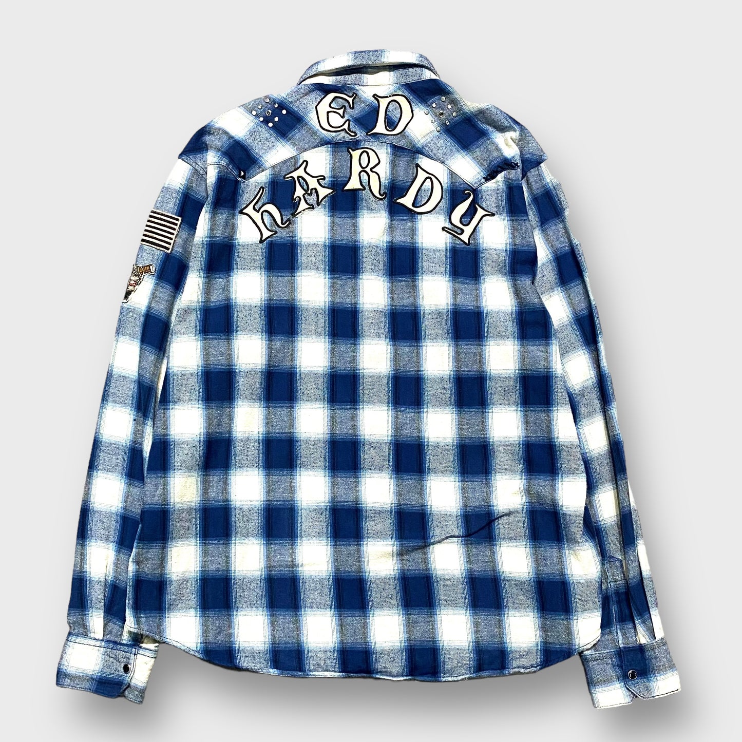"Ed Hardy" Ombre check pattern western shirt