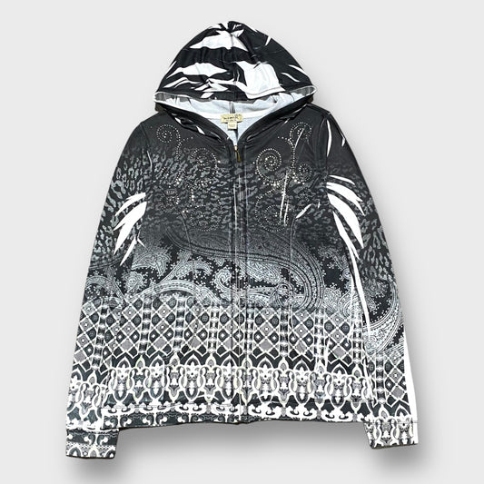 "one world" Rhinestone design full zip hoodie