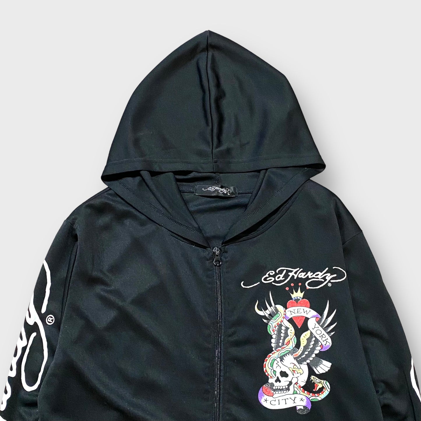 "Ed Hardy" Skull × snake design polyester hoodie