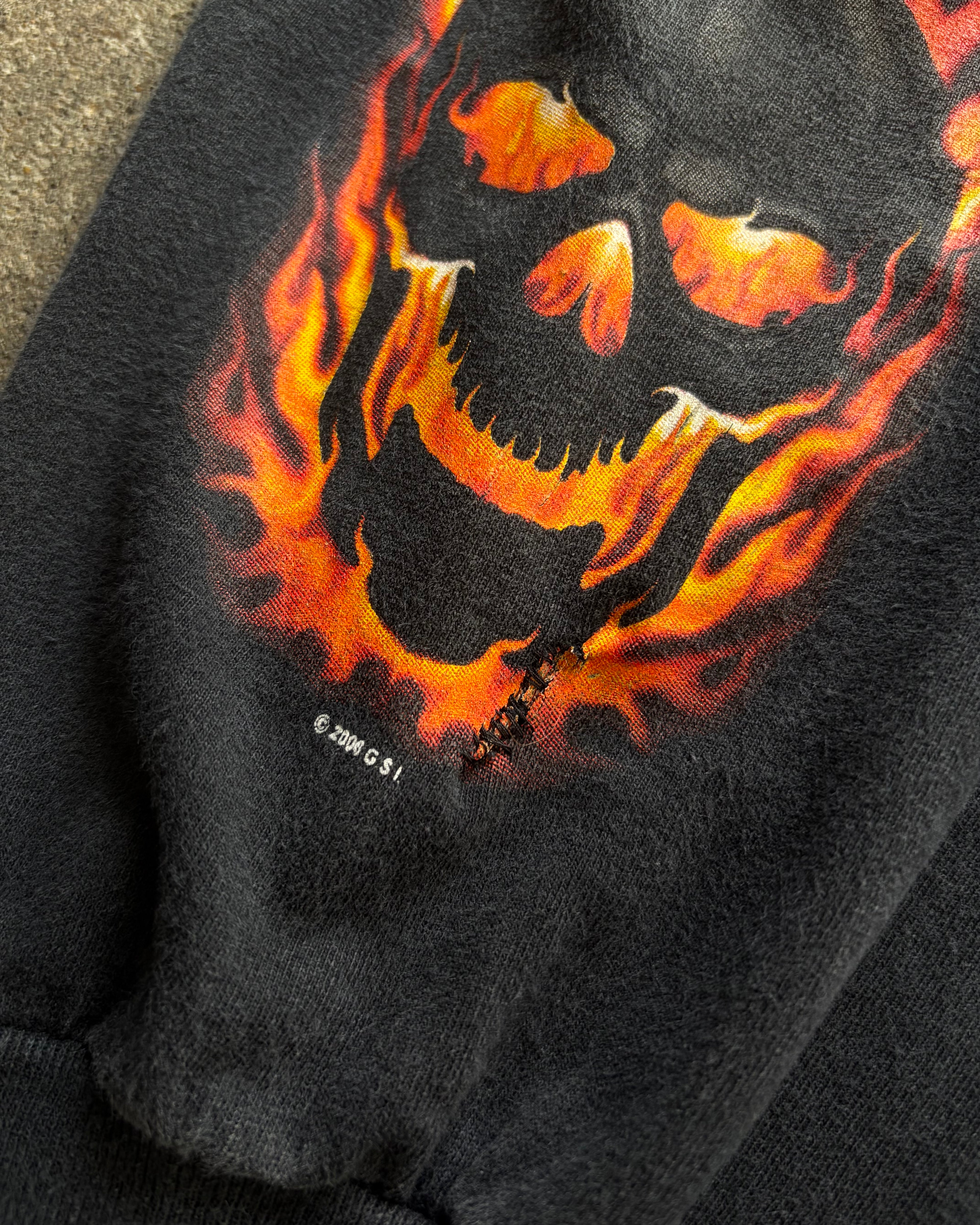 00’s scull design flame pattern l/s t-shirt