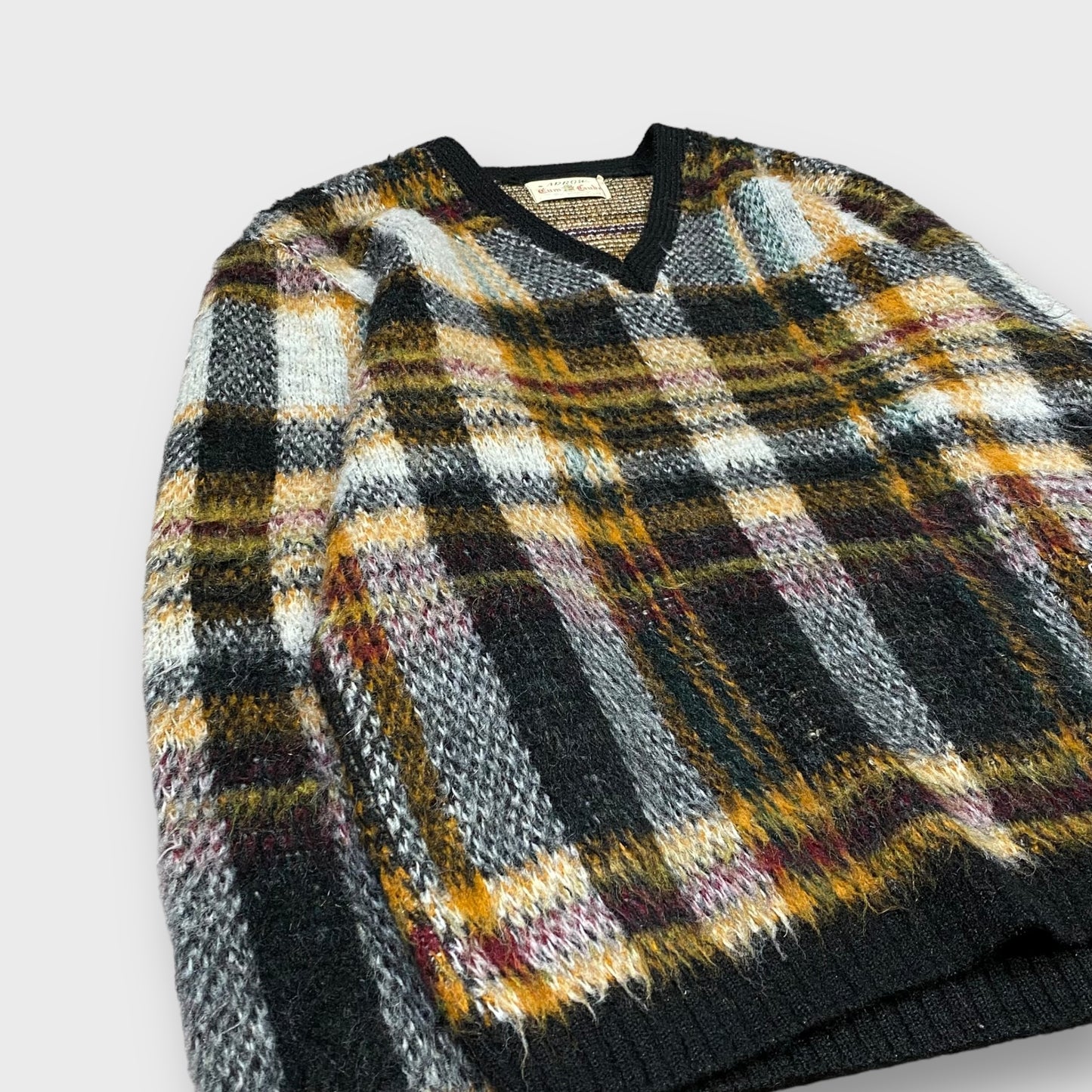60's "ARROW" Plaid pattern orlon acrylic knit sweater