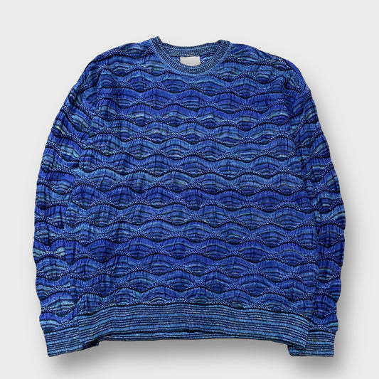 "COOGI" Border pattern 3D knit sweater
