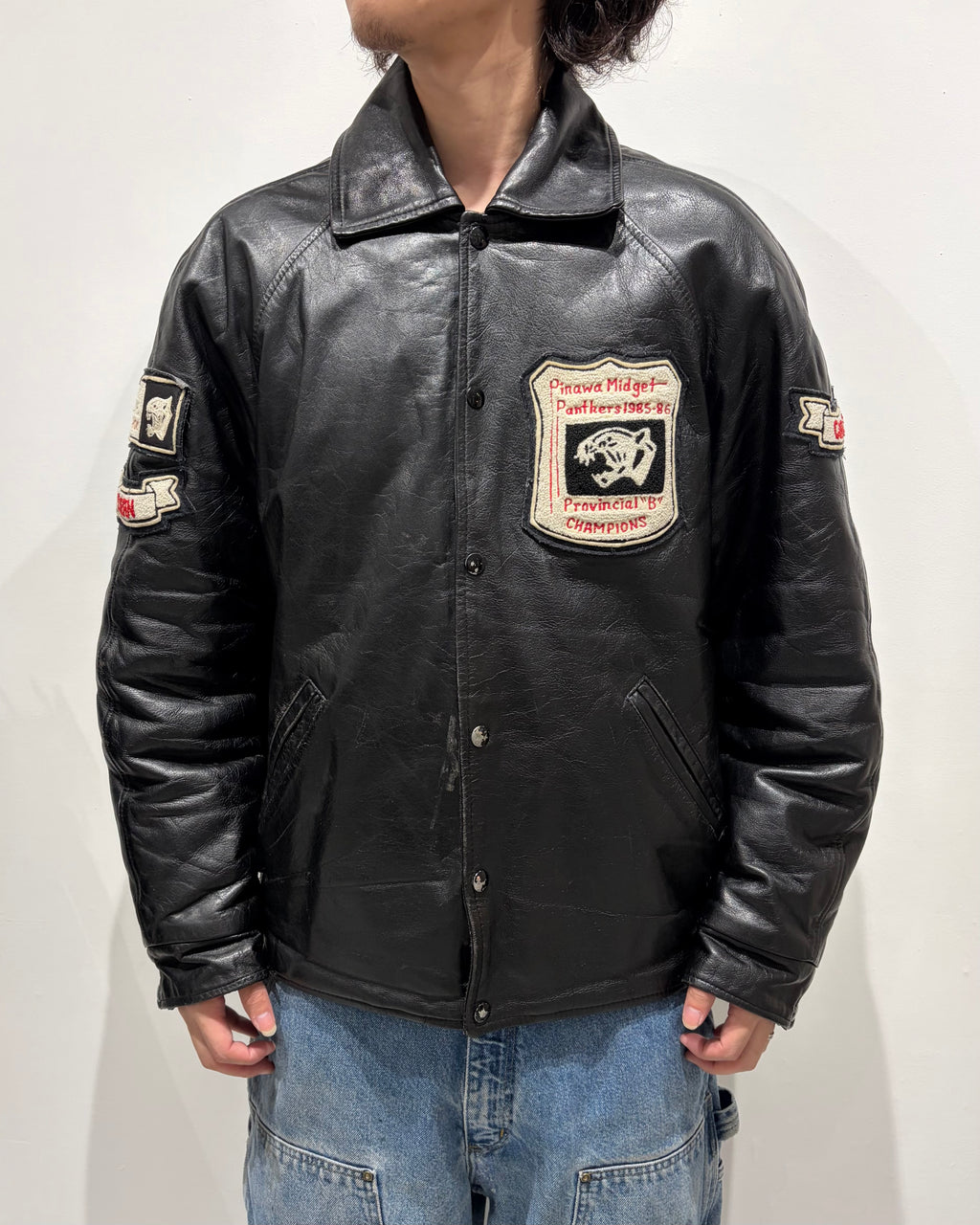 80-90’s patch design leather jacket