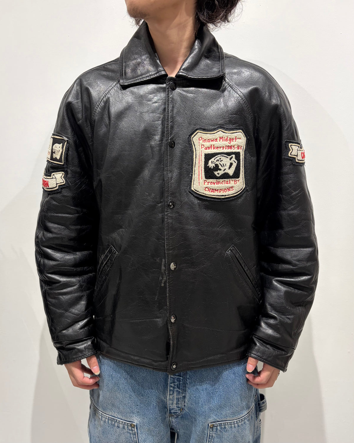 80-90’s patch design leather jacket