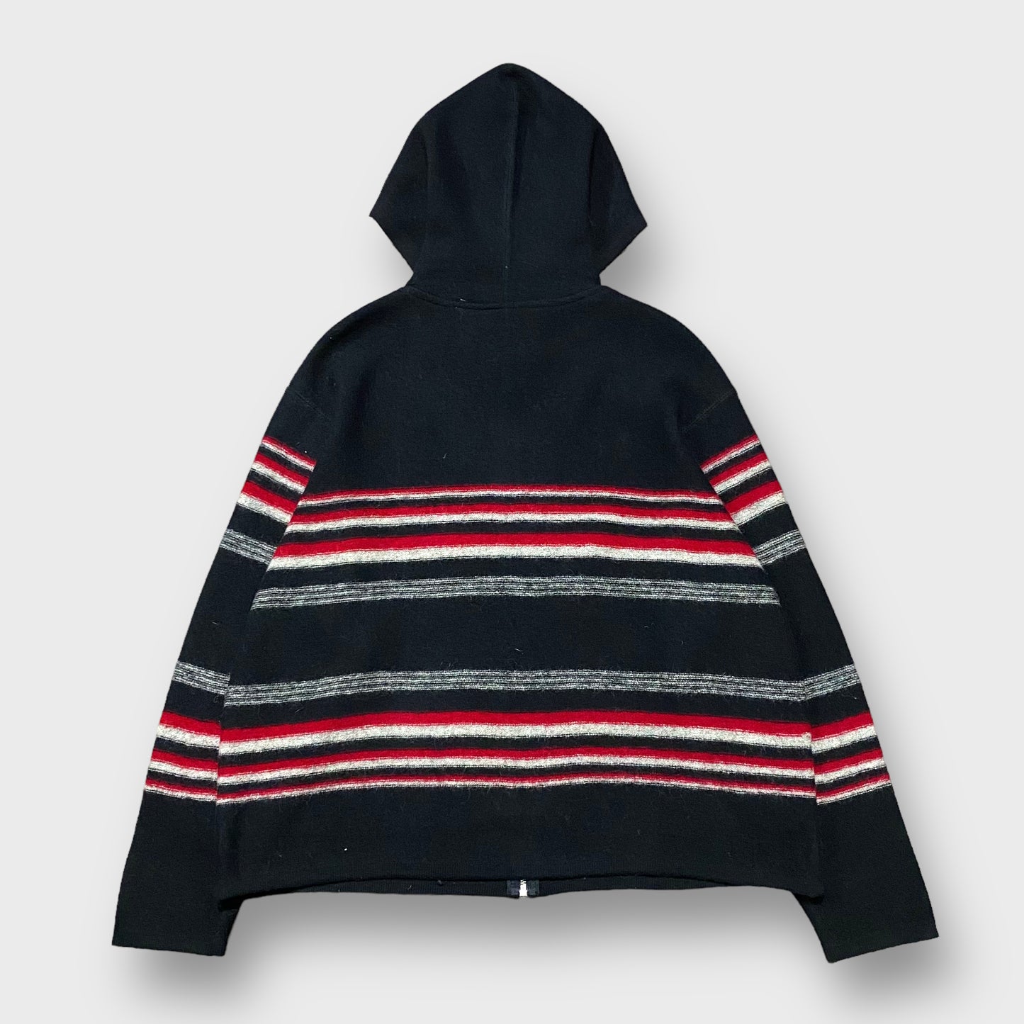 "FASHION BUG" Border pattern hooded wool jacket