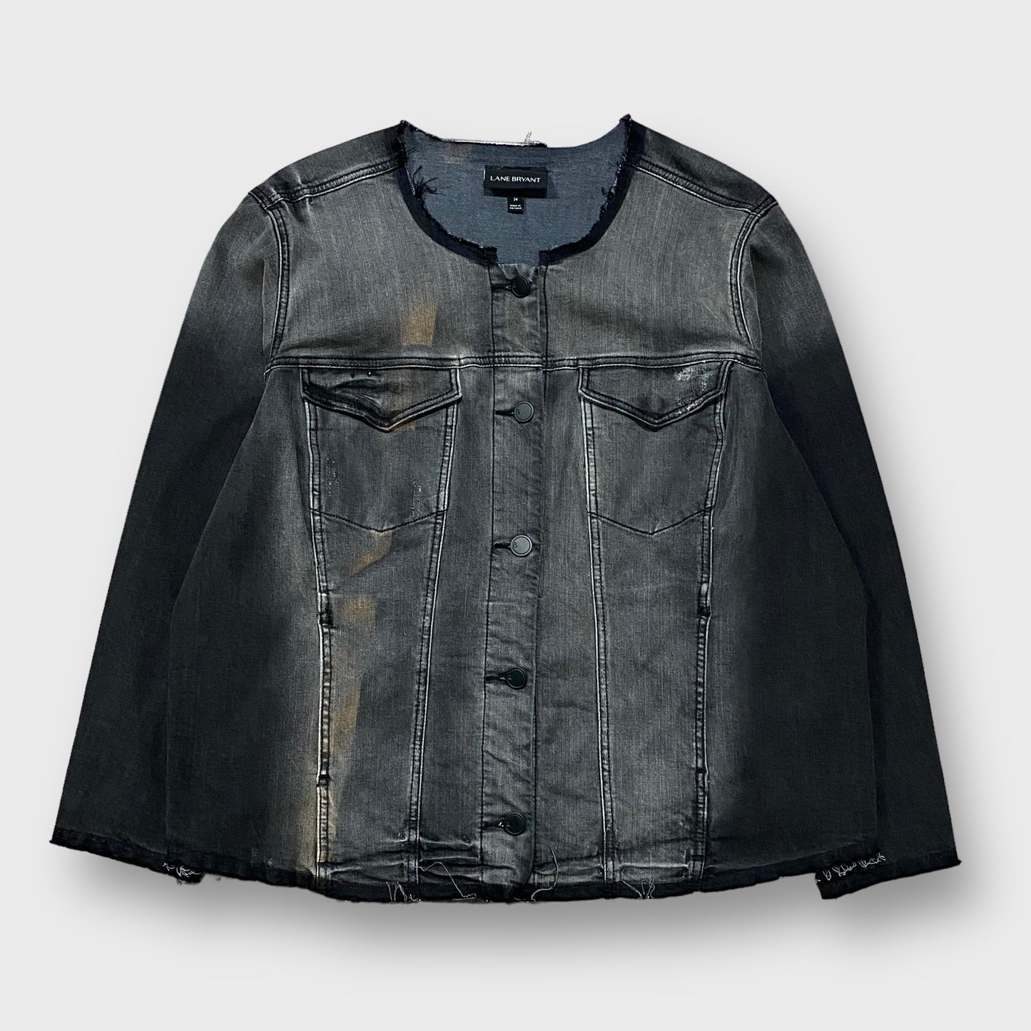 No collar faded denim jacket