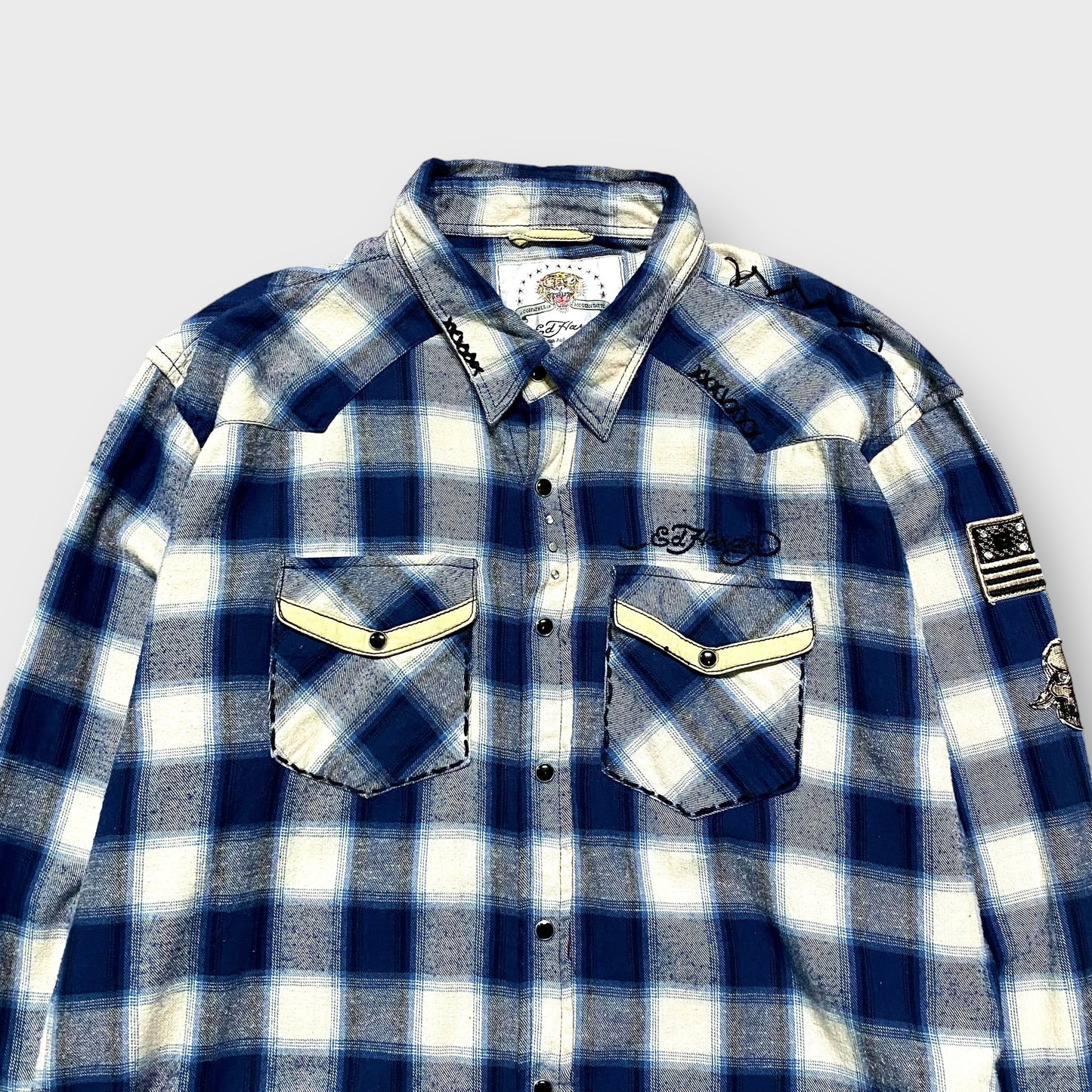 "Ed Hardy" Ombre check pattern western shirt