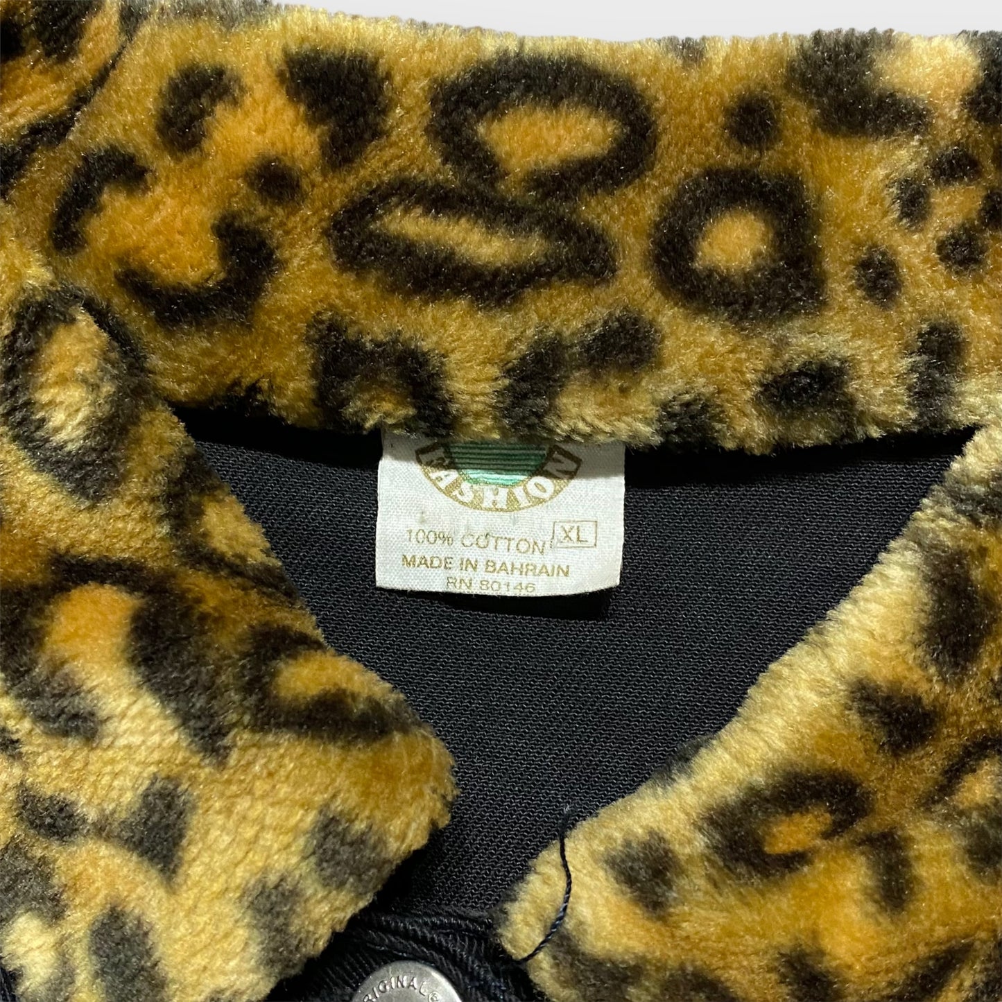 Leopard collar black denim jacket