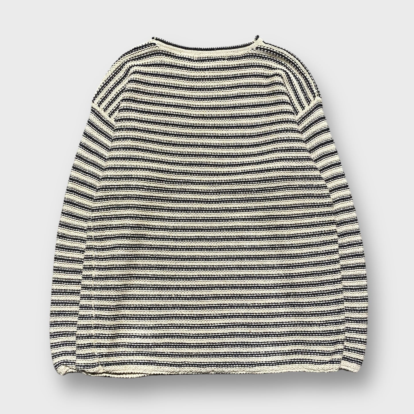 Border pattern cotton knit sweater