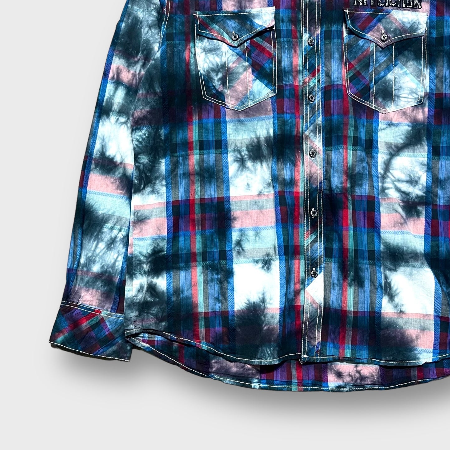 "AFFLICTION" Tie-dye × plaid pattern l/s shirt