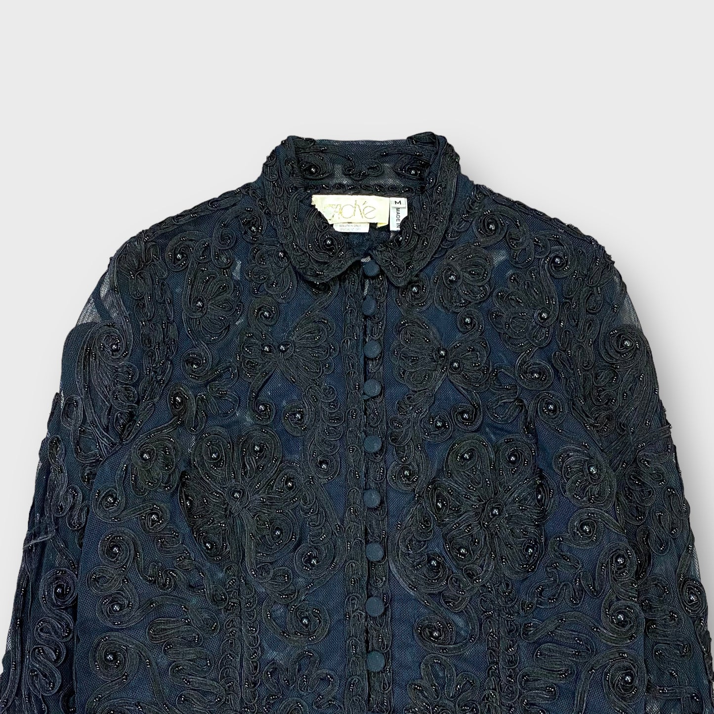 "CAche" Embroidery sheer shirt jacket
