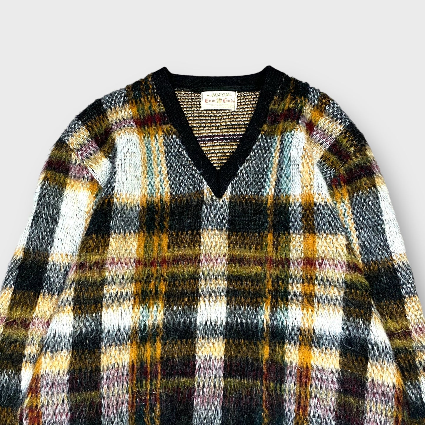 60's "ARROW" Plaid pattern orlon acrylic knit sweater