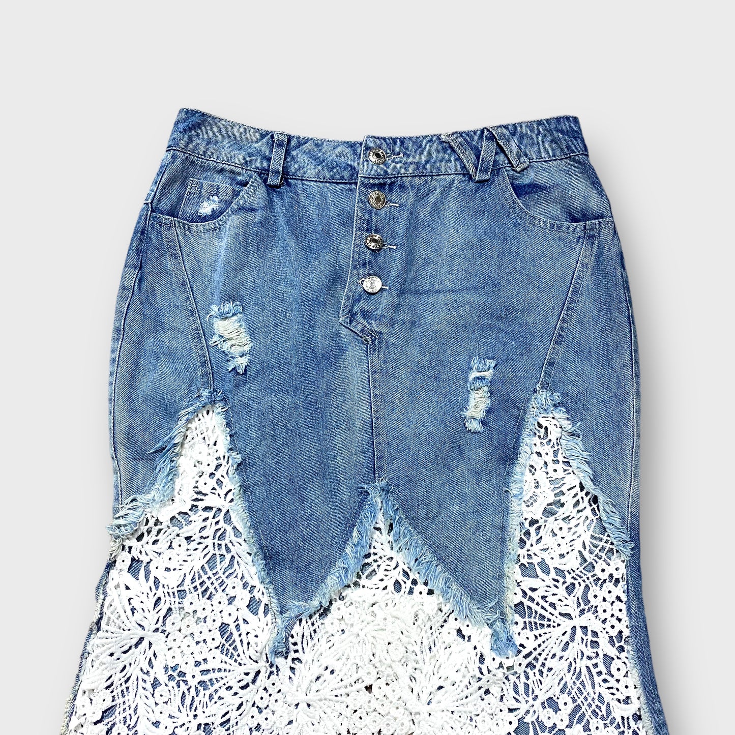 Lace design denim skirt