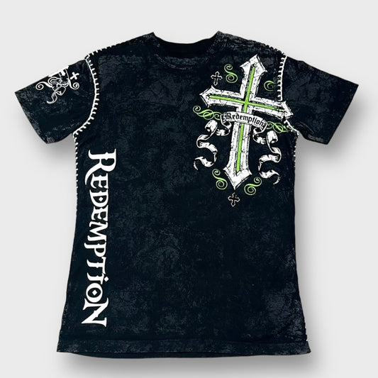 "RAW STATE" Cross × wing design t-shirt