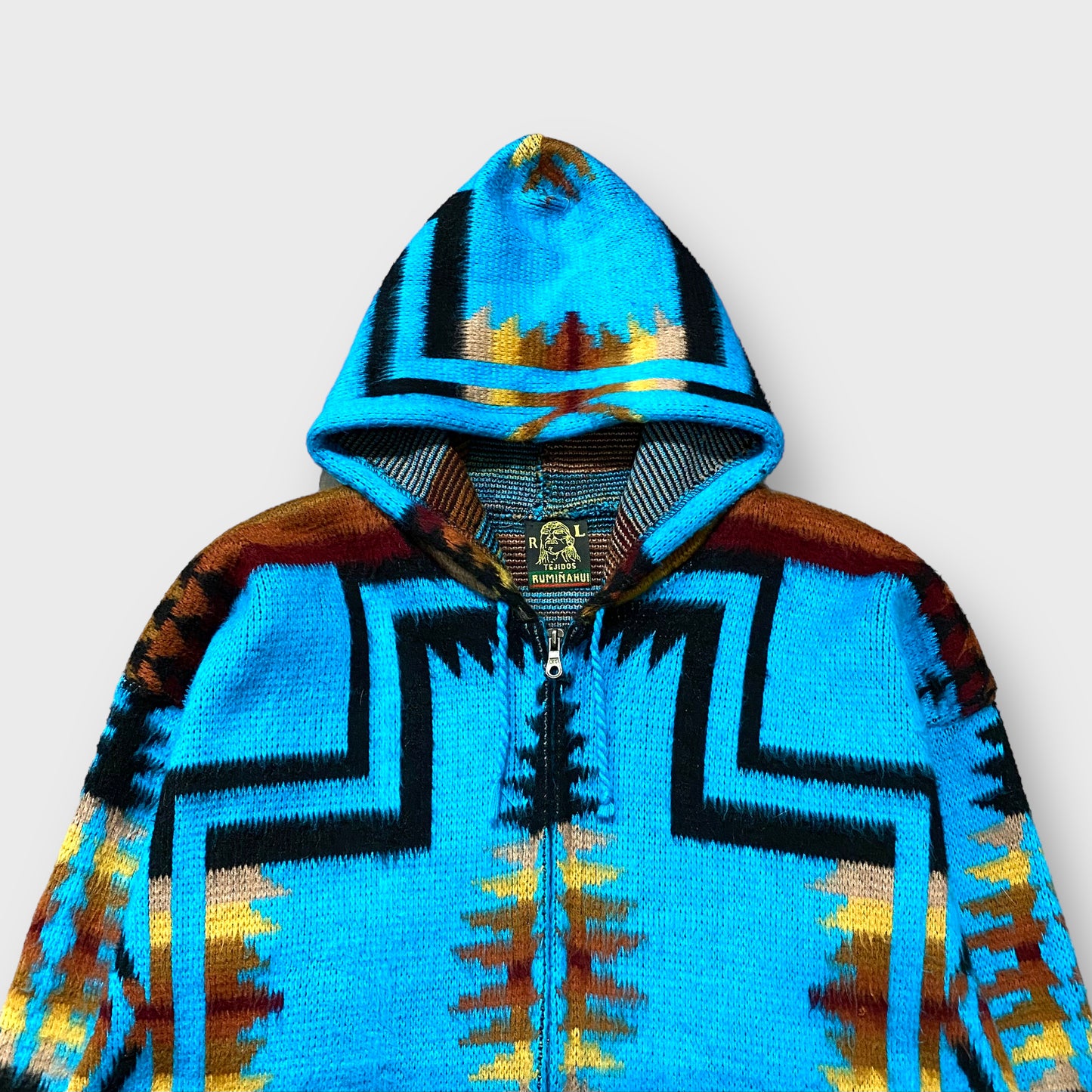 Native pattern zip up knit jacket