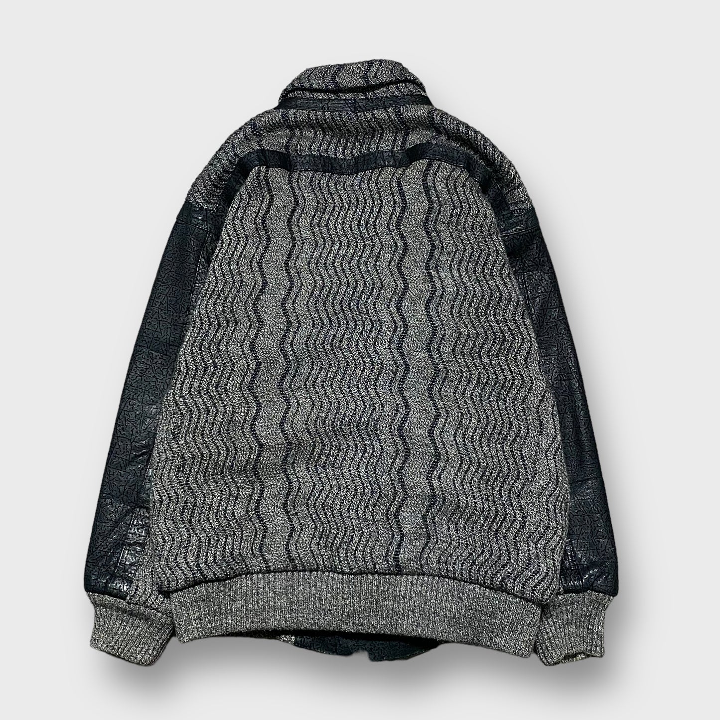 90's "Nino Foriero" Showl collar leather switching knit cardigan