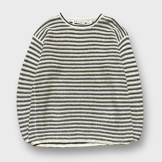 Border pattern cotton knit sweater