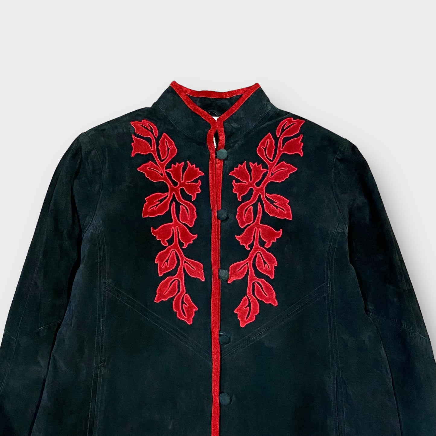 Leaf design suede leather china jacket