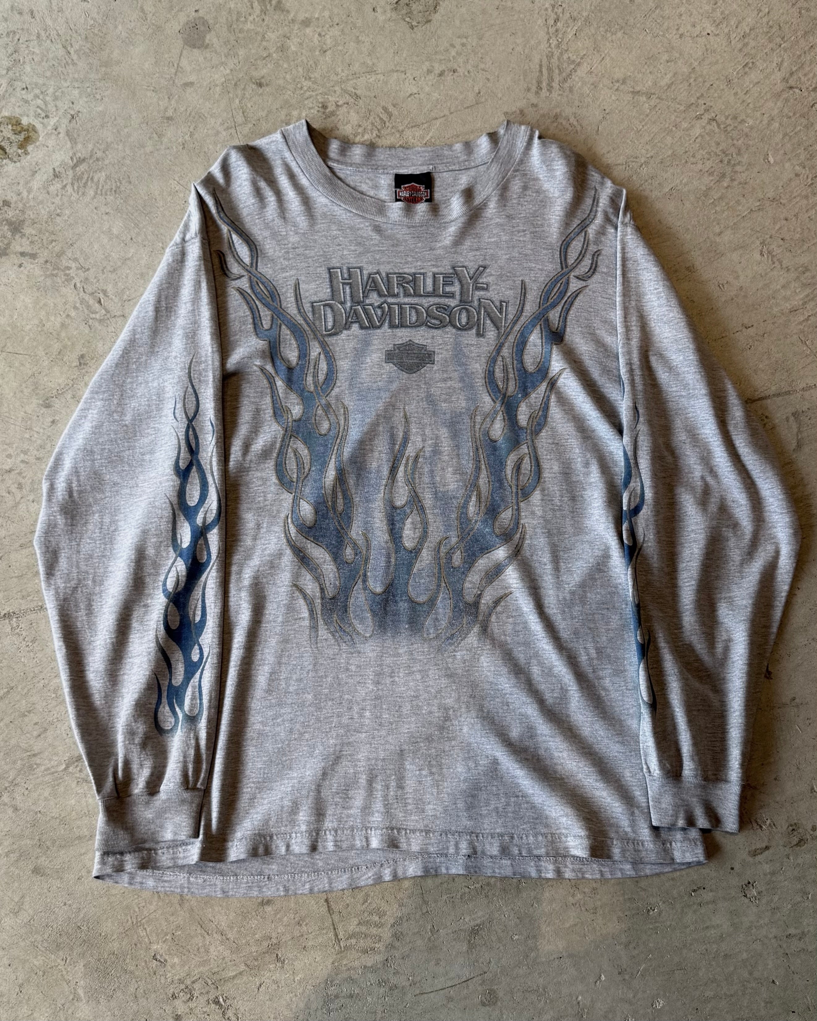 90's Harley-Davidson
blue flame pattern l/s t-shirt large