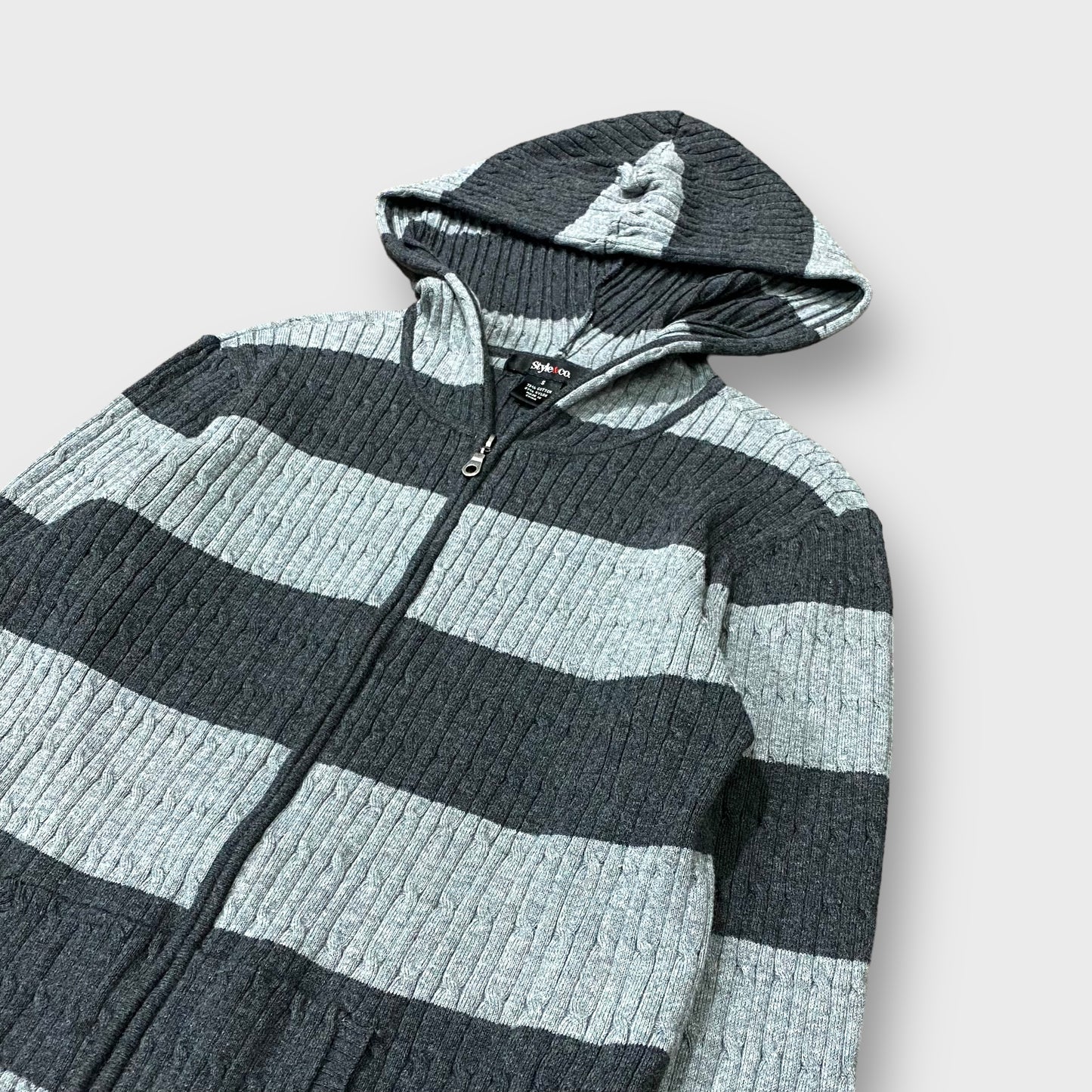 "Style & Co" Border pattern full zip knit hoodie