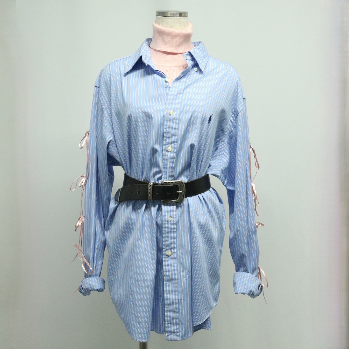 90's-00's "Ralph Lauren" remake ribbon shirt one-piece