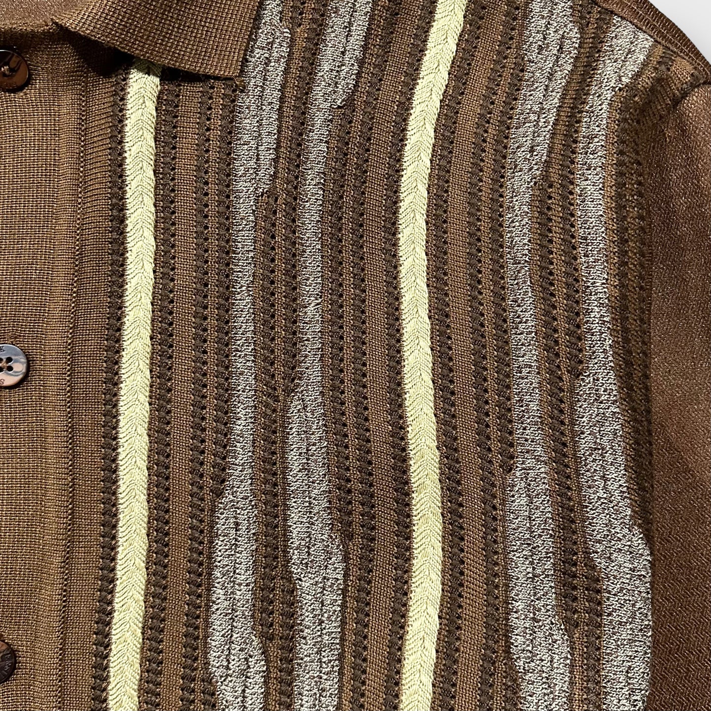 Stripe pattern full open knit polo shirt