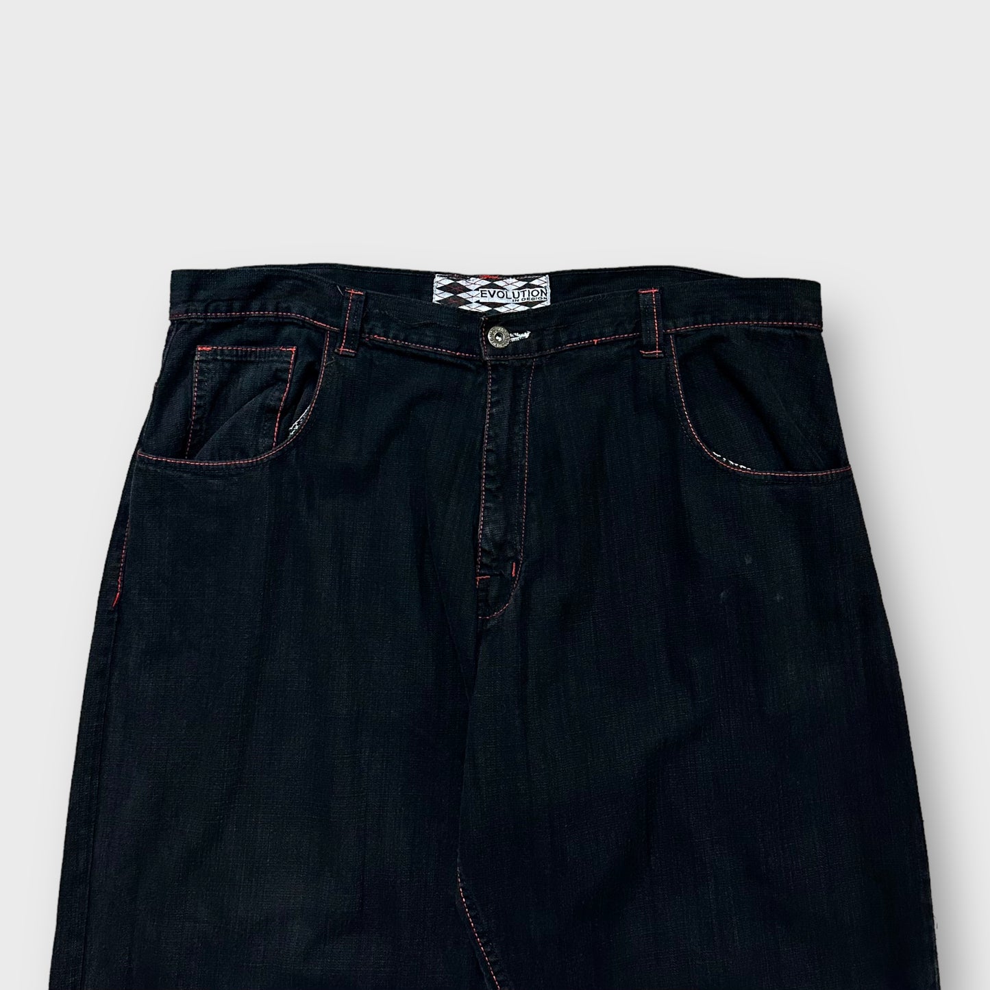 Argyle design black color wide denim pants