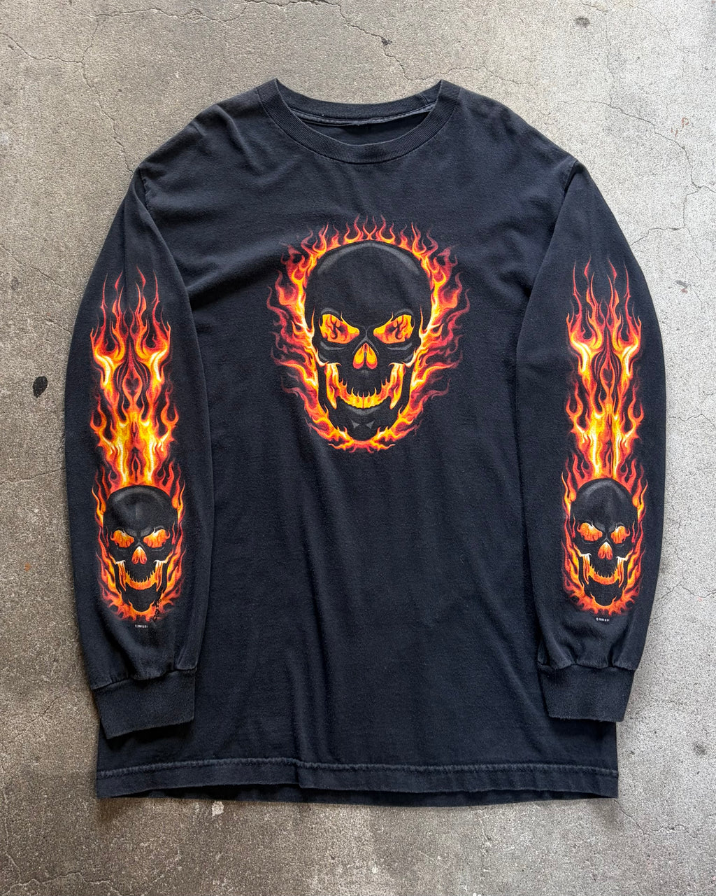 00’s scull design flame pattern l/s t-shirt