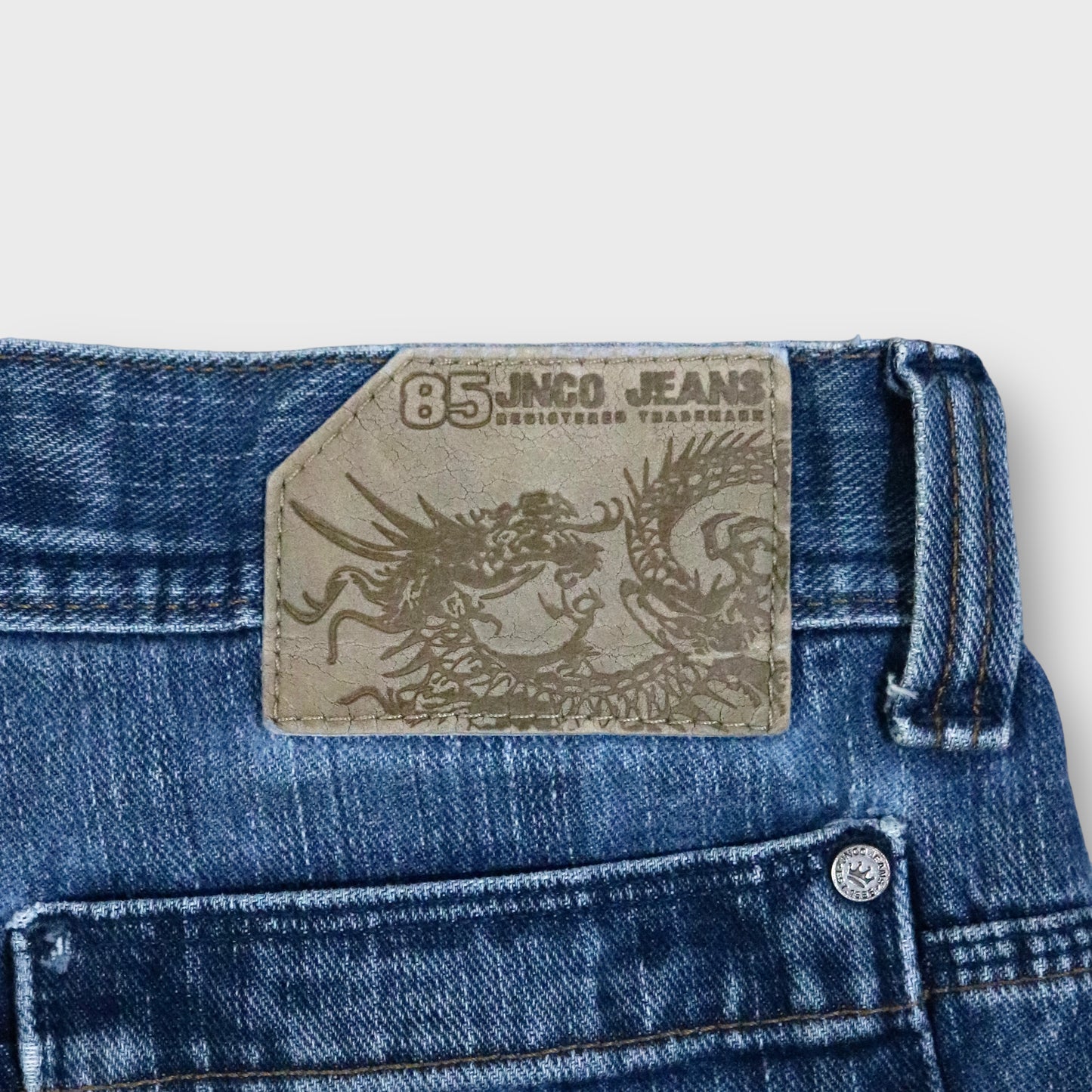 "JNCO JEANS" Flame skull embroidery denim pants