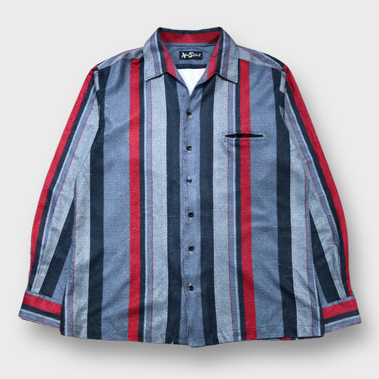Stripe pattern open collar shirt