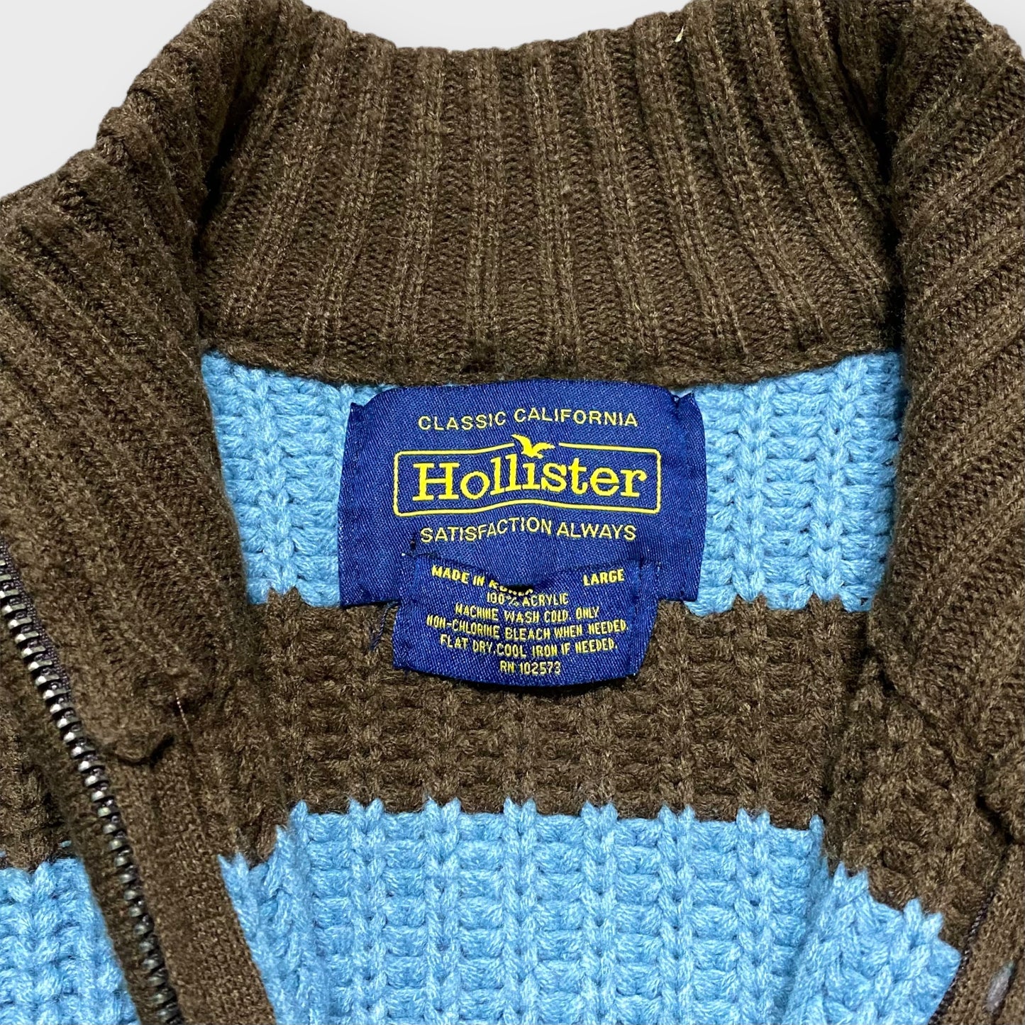Border pattern full zip knit jacket