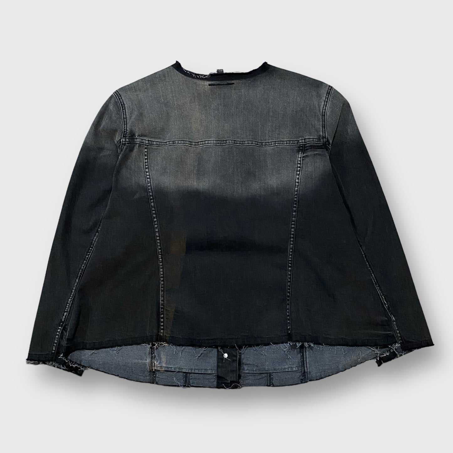 No collar faded denim jacket