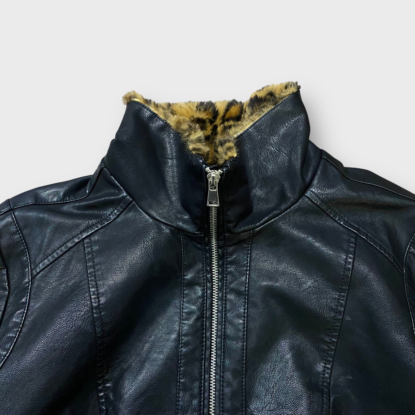 Leopard fur leather jacket