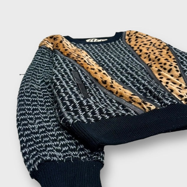 90’s "TRUTUS Biancara" Switching leopard design knit