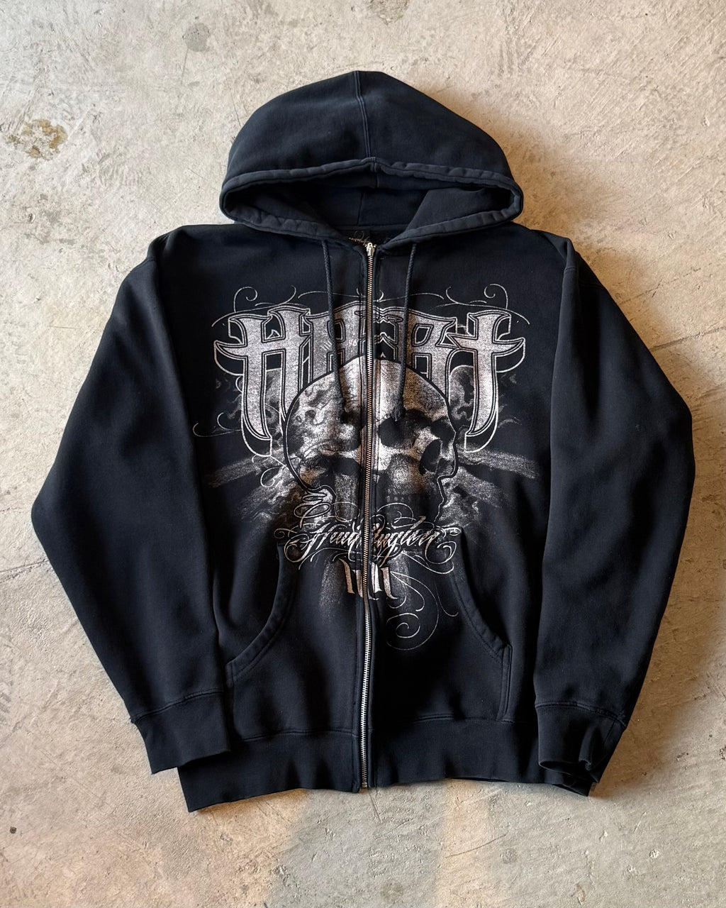 00’s skull design zip up hoodie LARGE