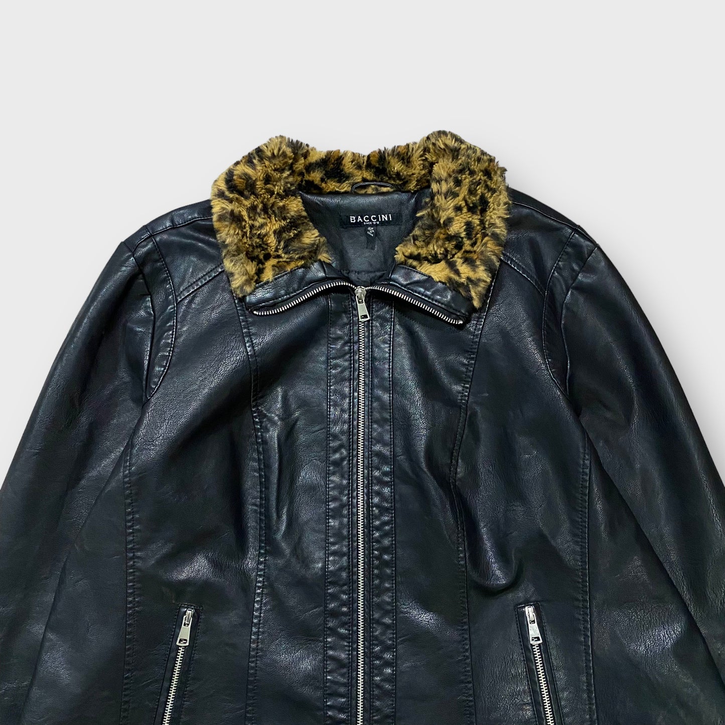 Leopard fur leather jacket