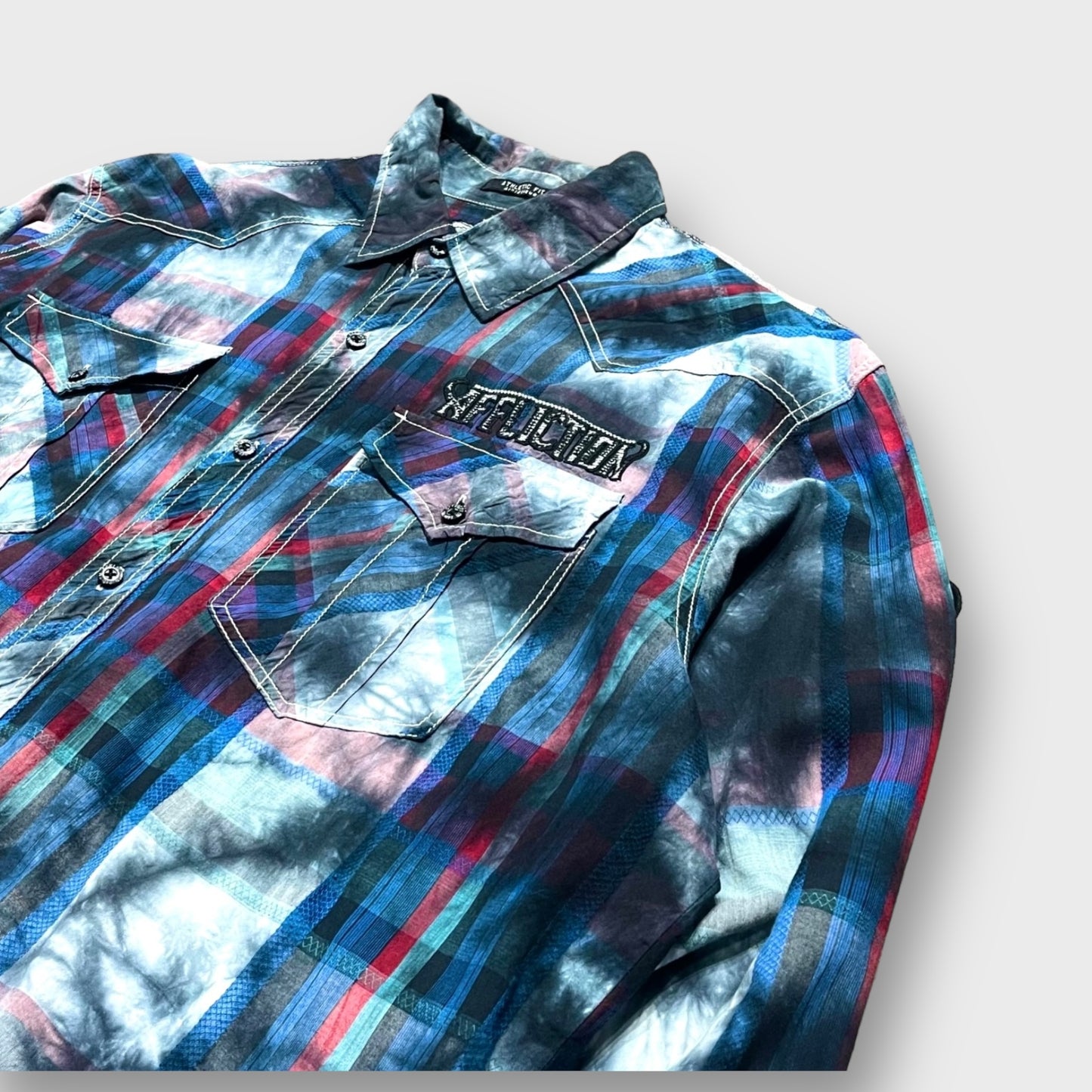 "AFFLICTION" Tie-dye × plaid pattern l/s shirt