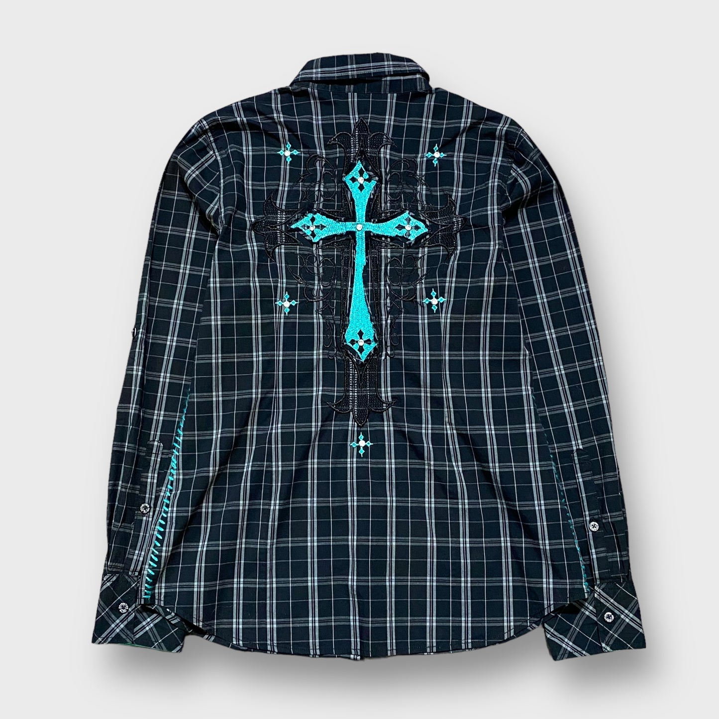 "AFFLICTION" Cross design plaid shirt