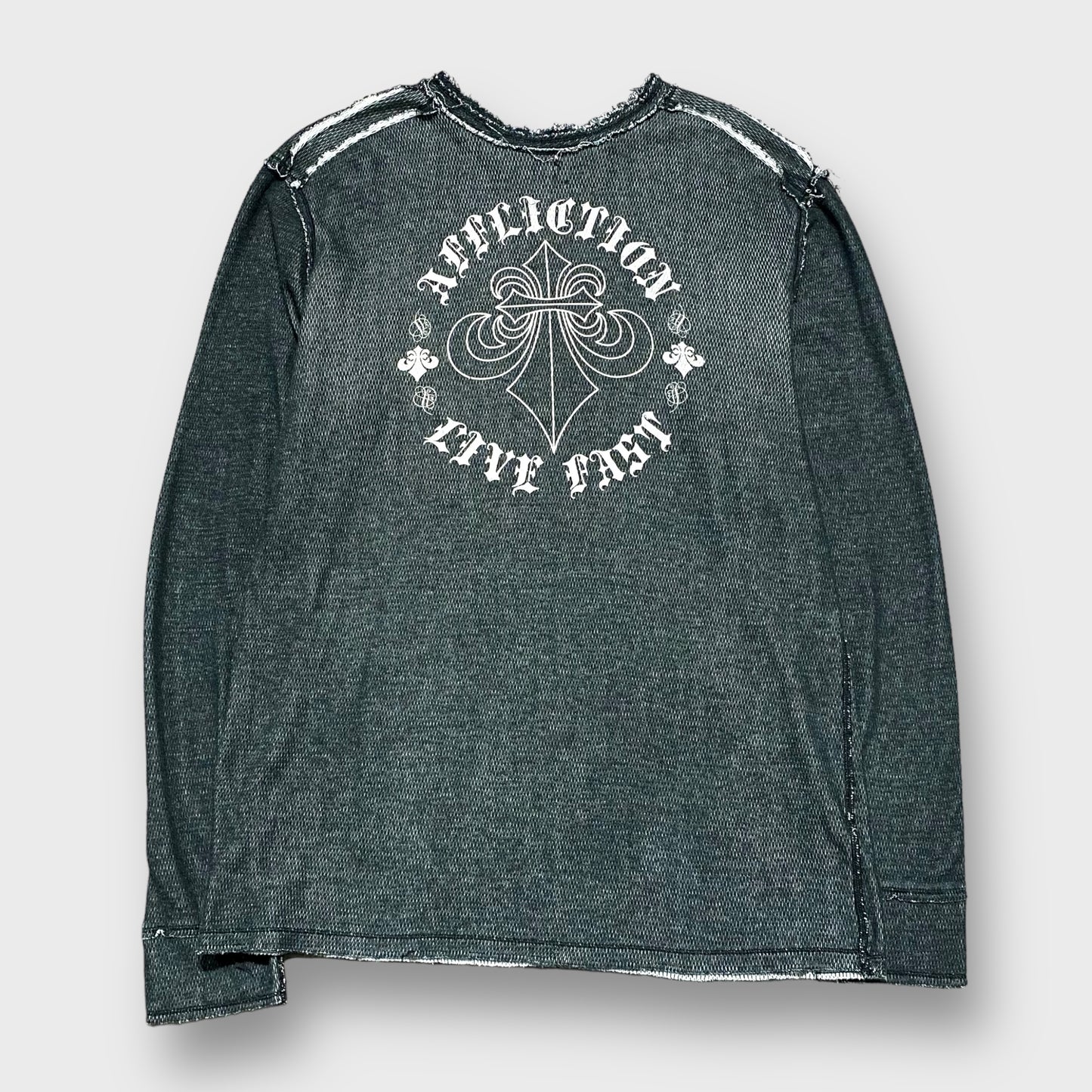 "Affliction" Wing design reversible thermal knit sweater