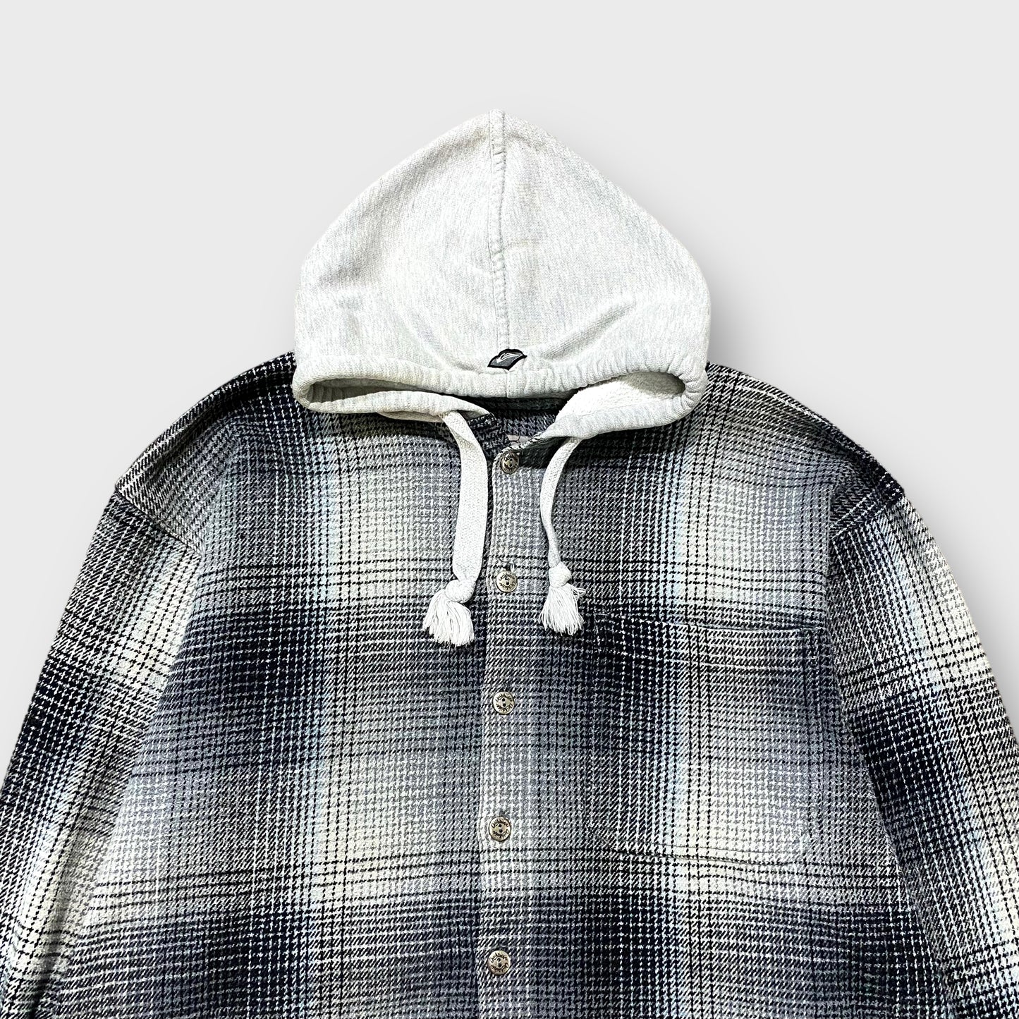 Ombre check pattern hooded shirt